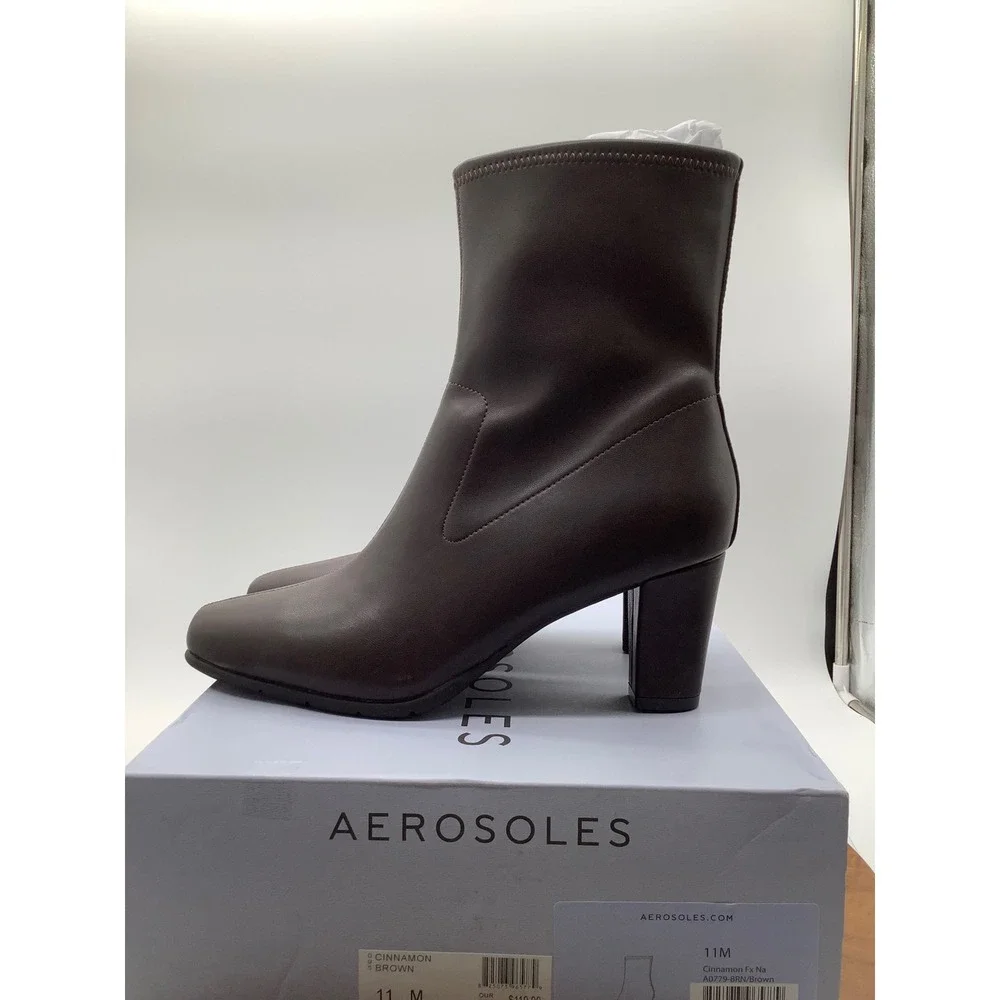Aerosoles‎ Cinnamon Brown Square Toe Block Heel Ankle Boots A0779 Mens 11M